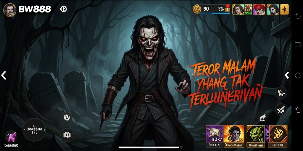 Screenshot gameplay BW888 yang menampilkan suasana menyeramkan.
