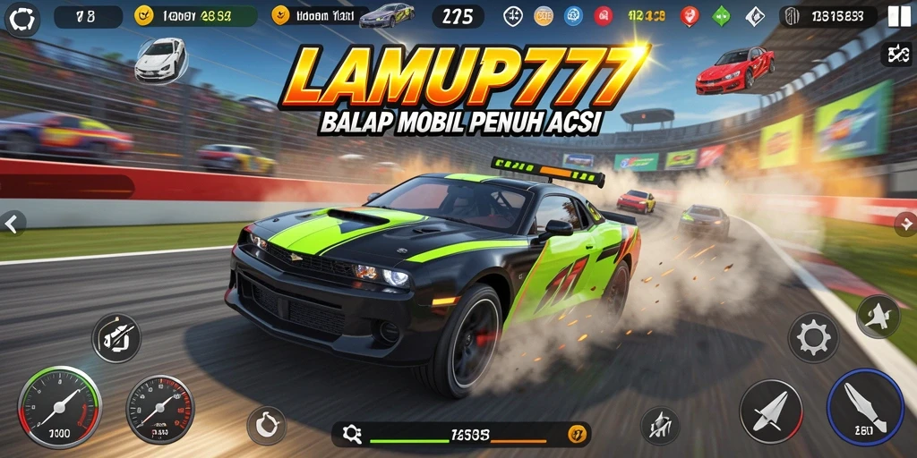 Tampilan gameplay balap mobil yang penuh aksi dan seru.
