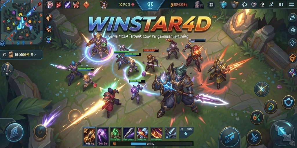 Tampak layar gameplay WINSTAR4D yang menampilkan pertarungan seru antar tim.